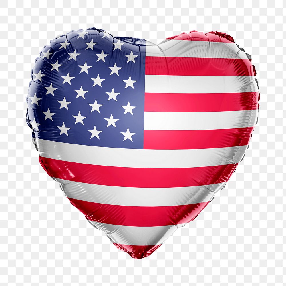 American flag png heart balloon sticker, national symbol graphic on transparent background
