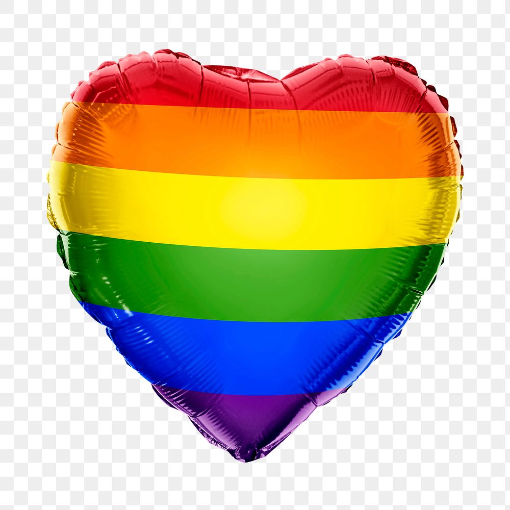 LGBTQ rainbow png flag heart balloon sticker, pride graphic on transparent background