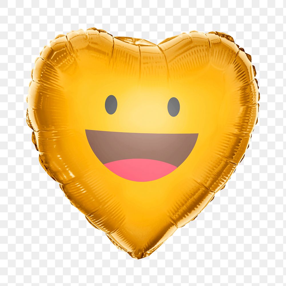 Smiling face emoticon png heart balloon sticker, expression graphic on transparent background