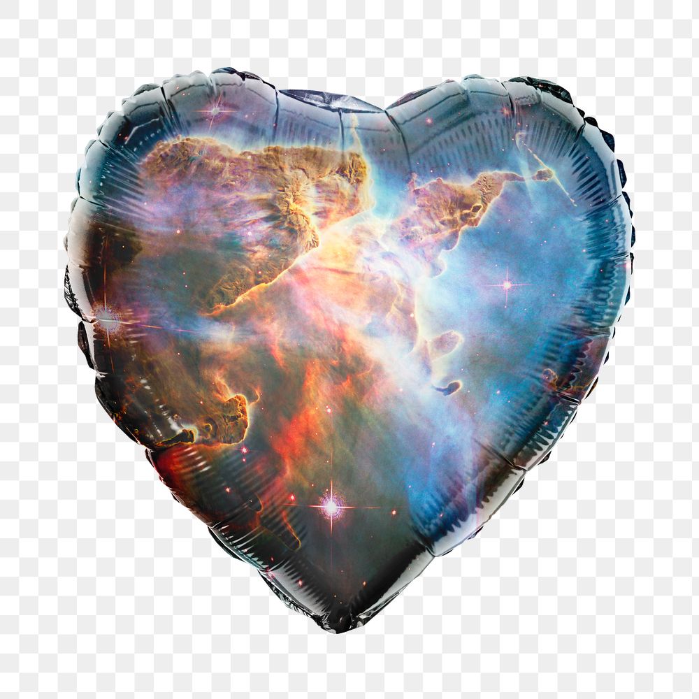 Aesthetic space png heart balloon sticker, galaxy photo on transparent background