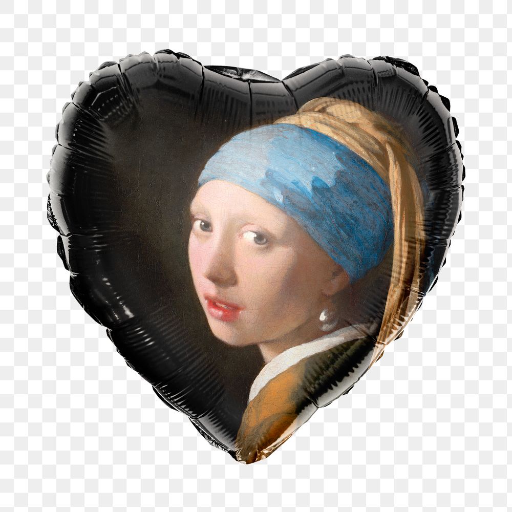 Png Girl with pearl earring balloon, Vermeer famous painting, transparent background, remixed by rawpixel