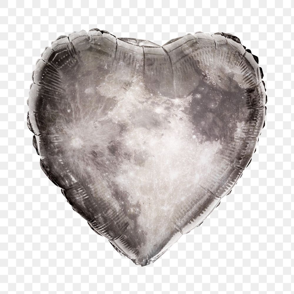 Moon surface png heart balloon sticker, galaxy photo on transparent background