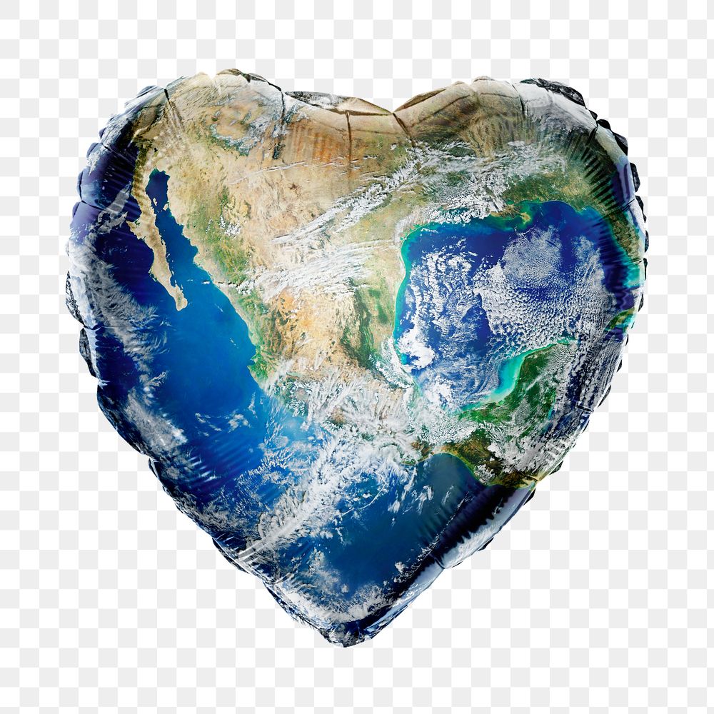 Earth surface png heart balloon sticker, environment photo on transparent background