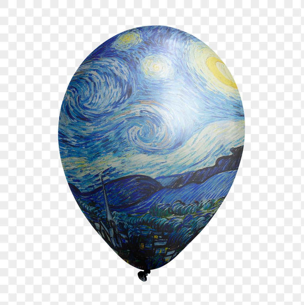 Starry night png balloon sticker, famous painting by Vincent Van Gogh on transparent background, remixed by rawpixel