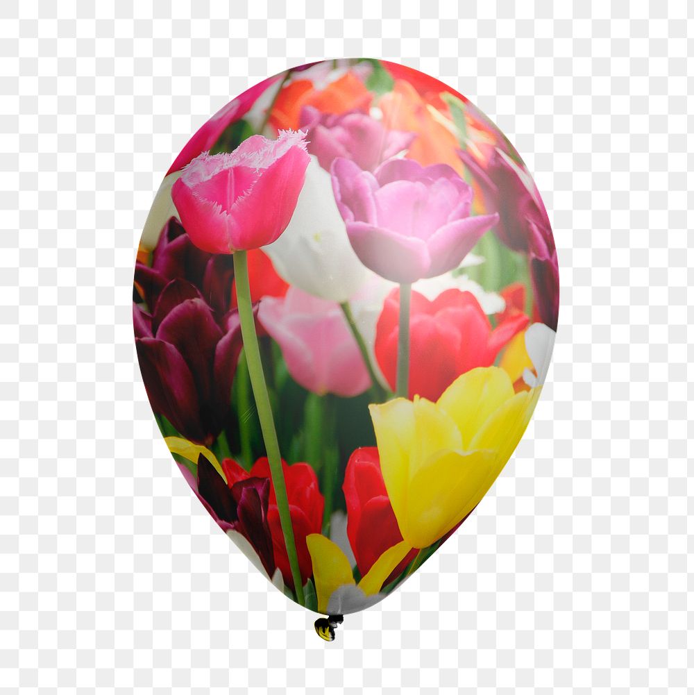 Tulip flowers png balloon sticker, Spring photo on transparent background