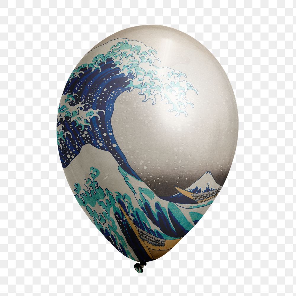 Great Wave Off Kanagawa png balloon sticker, traditional painting on transparent background, remixed by rawpixel