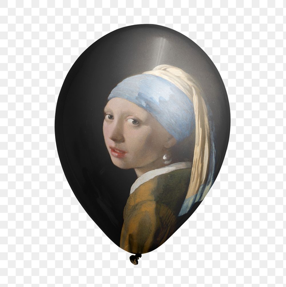 Png Girl with pearl earring balloon, Vermeer famous painting, transparent background, remixed by rawpixel