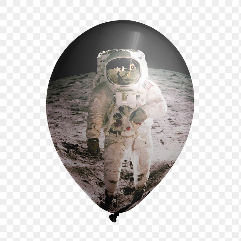 Png astronaut on the moon balloon sticker, space photo on transparent background