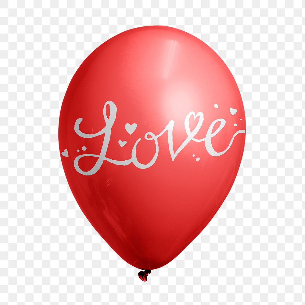 Love typography png balloon sticker, Valentine's celebration graphic on transparent background