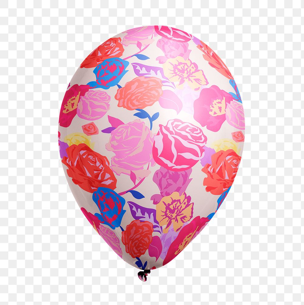 Rose flower png pattern balloon sticker, pink photo on transparent background