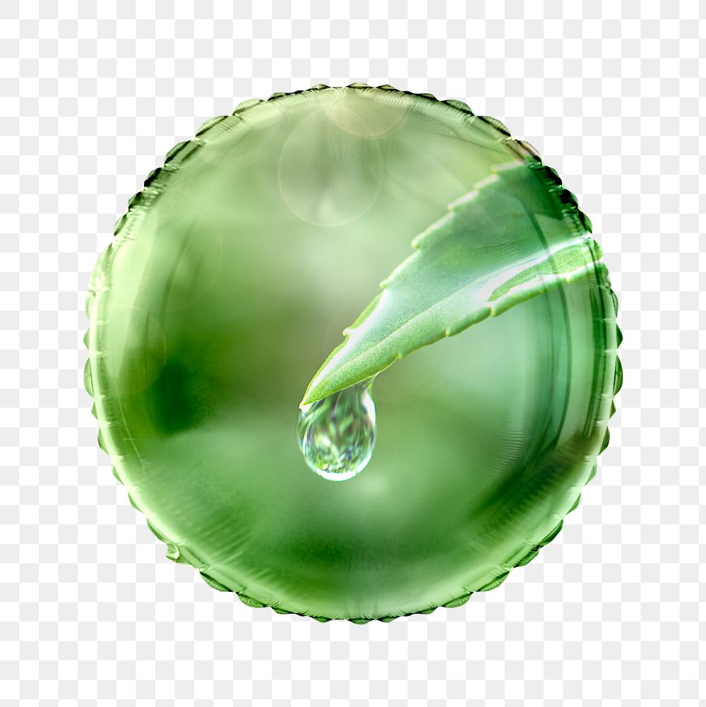 Png water drop leaf balloon sticker, environment photo in circle shape, transparent background