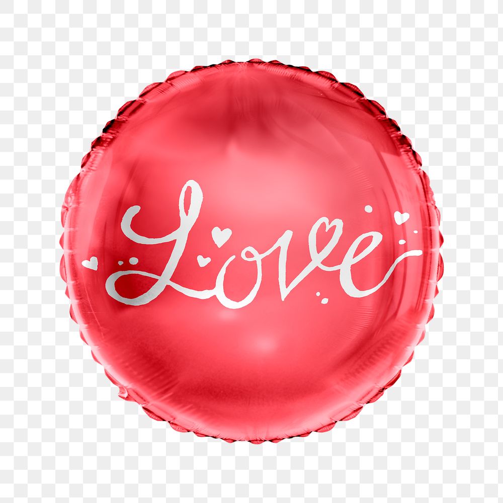 Love typography png balloon sticker, Valentine's celebration graphic in circle shape, transparent background