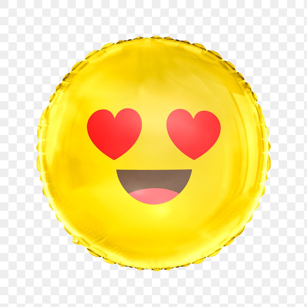 Heart eyes emoticon png balloon sticker, expression graphic in circle shape, transparent background