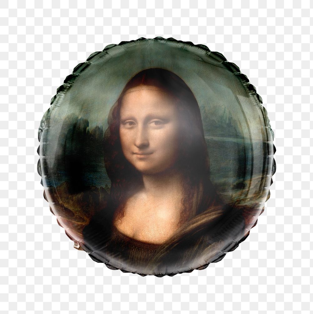 Mona Lisa png balloon sticker, Leonardo da Vinci painting in circle shape, transparent background, remixed by rawpixel