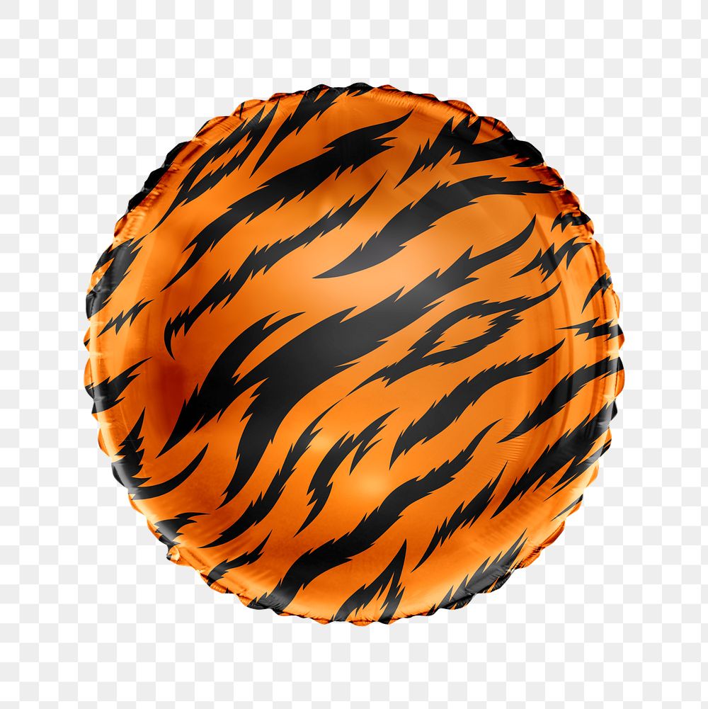 Tiger stripe pattern png balloon sticker, animal prints graphic in circle shape, transparent background