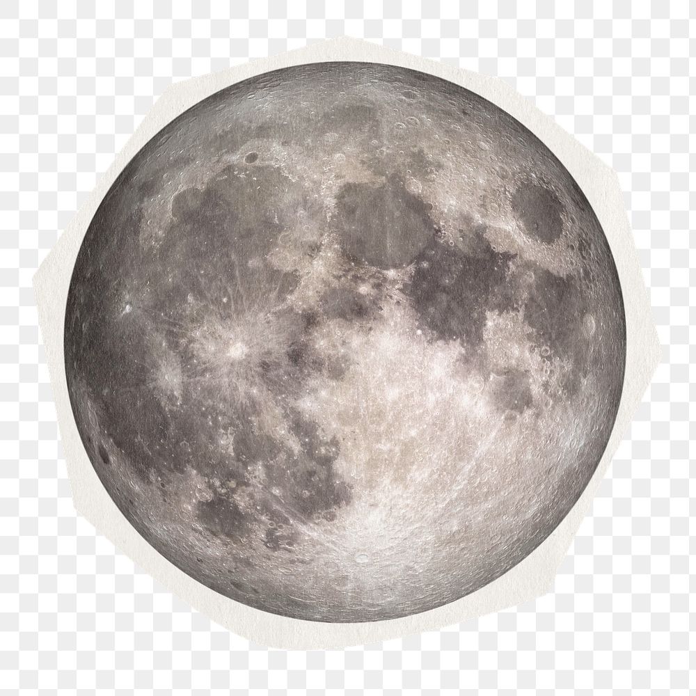 Moon png sticker, rough cut paper effect, transparent background