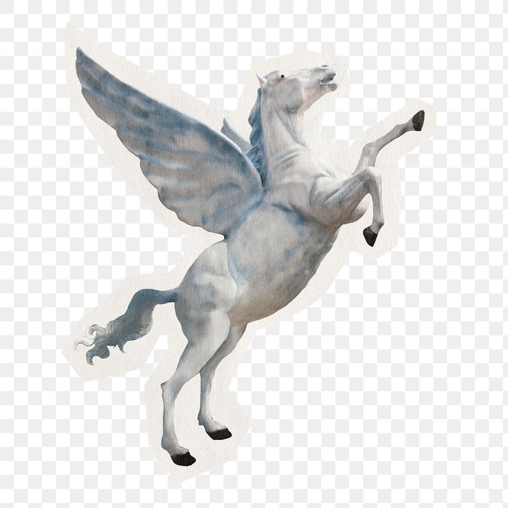 Pegasus png sticker, mythical creature rough cut paper effect, transparent background