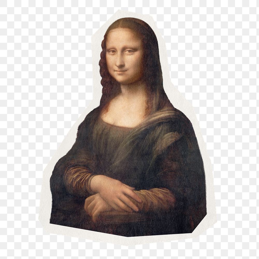 Mona Lisa png sticker, famous painting rough cut paper effect, transparent background, remixed by rawpixel