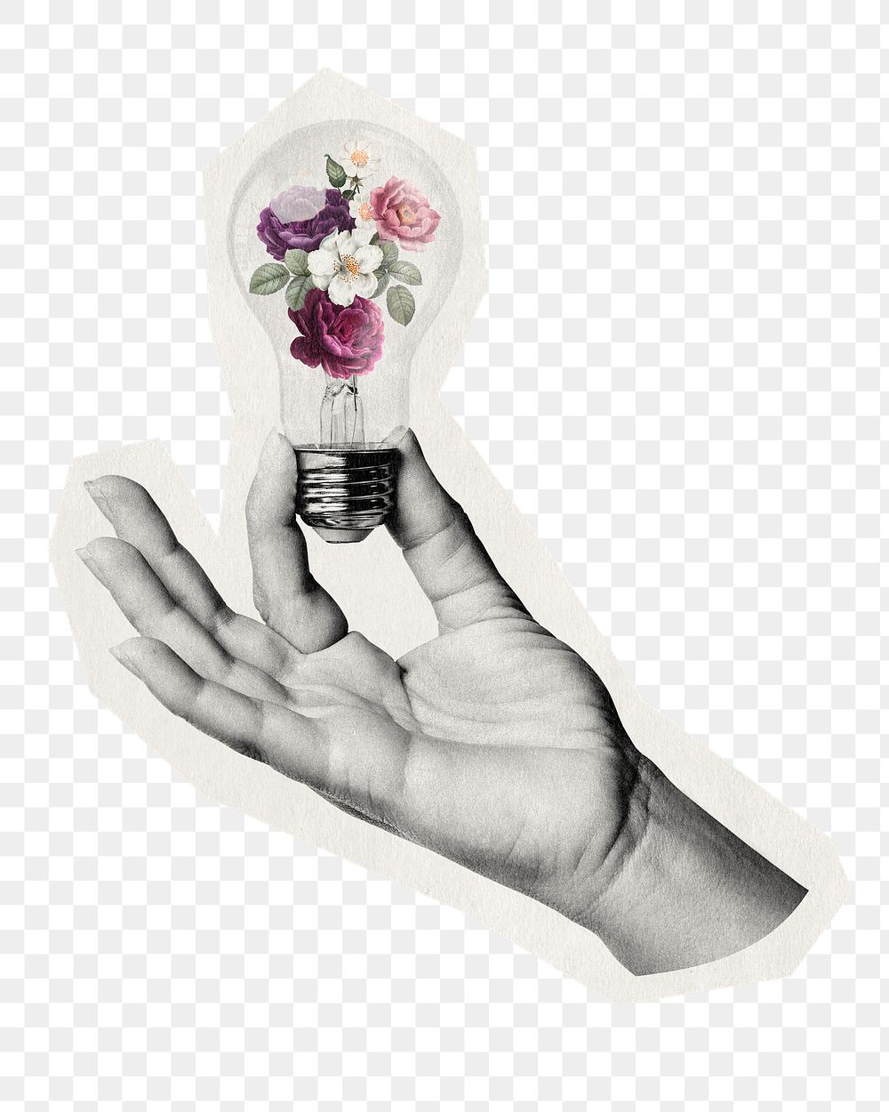 Png surreal light bulb sticker, rough cut paper effect, transparent background