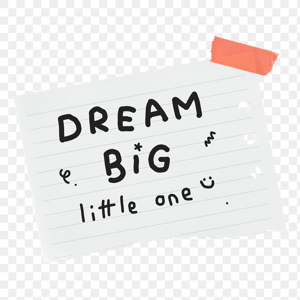 Dream big png word sticker paper note, transparent background