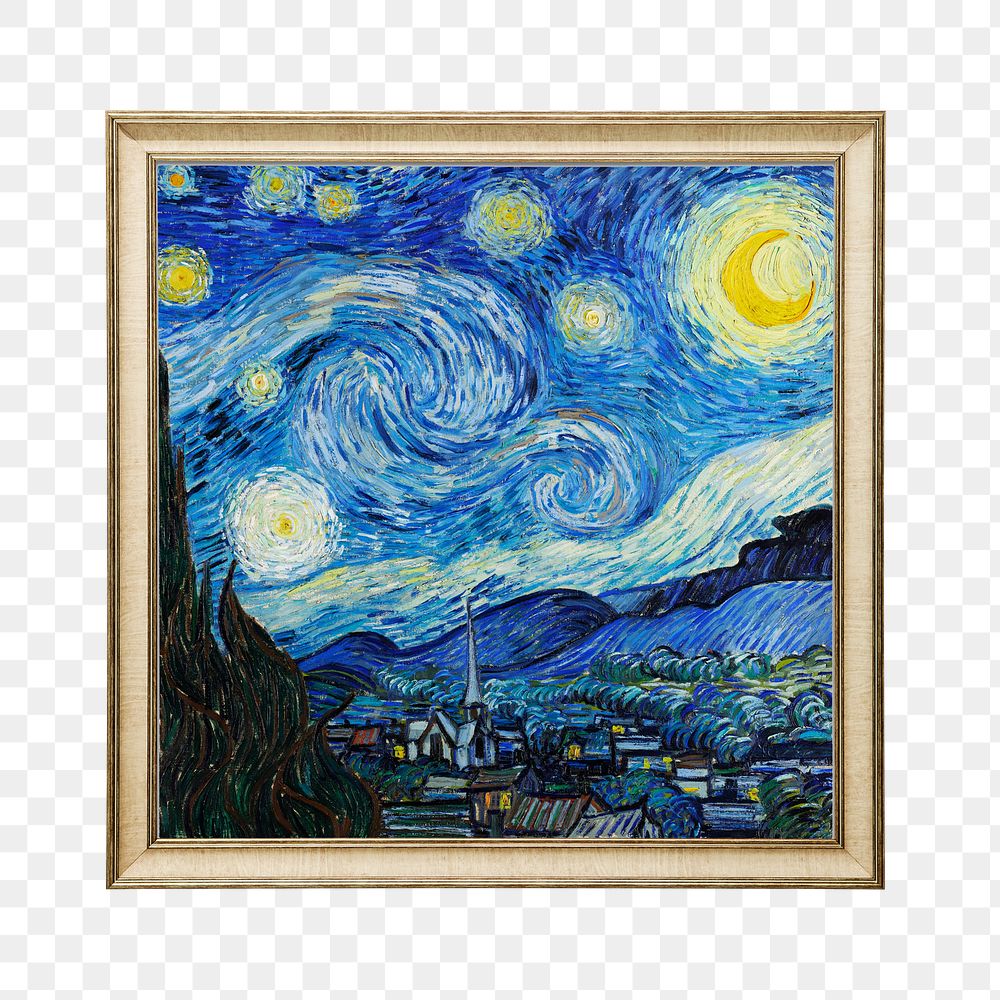 Png Van Gogh, starry night artwork sticker, transparent background, remastered by rawpixel