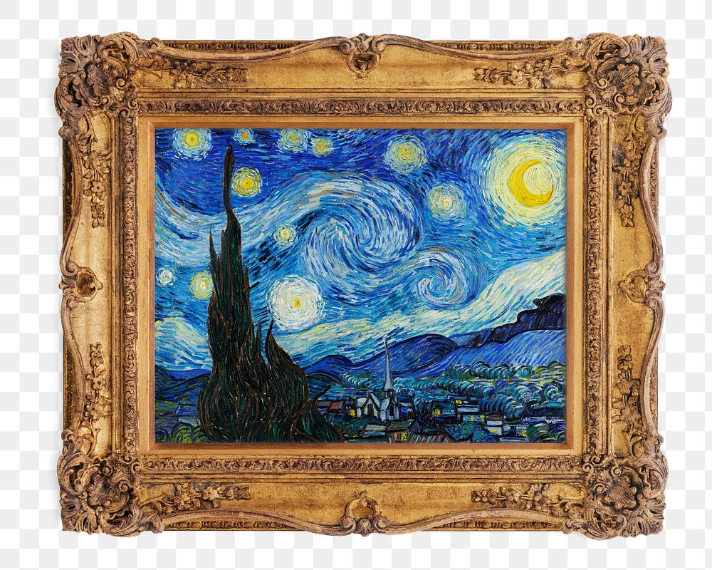 Png Van Gogh's Starry Night artwork sticker, transparent background, remixed by rawpixel.