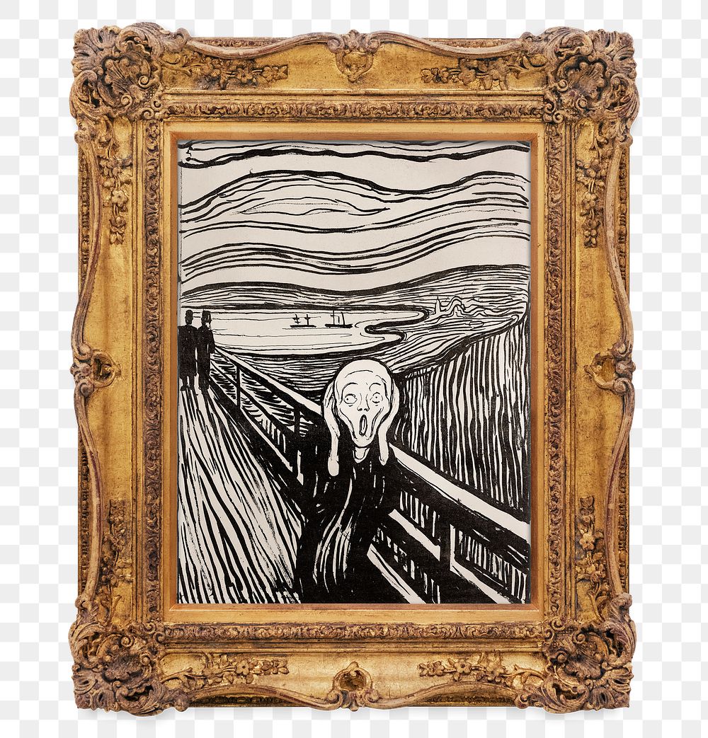 Png The Scream by Edward Munch artwork sticker, transparent background, remixed by rawpixel.