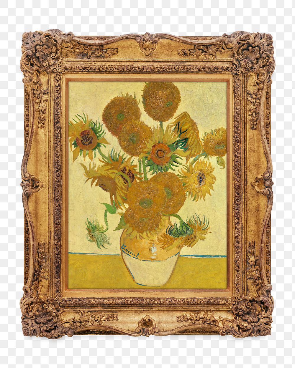 Png Van Gogh's sunflowers framed artwork, transparent background, remixed by rawpixel.