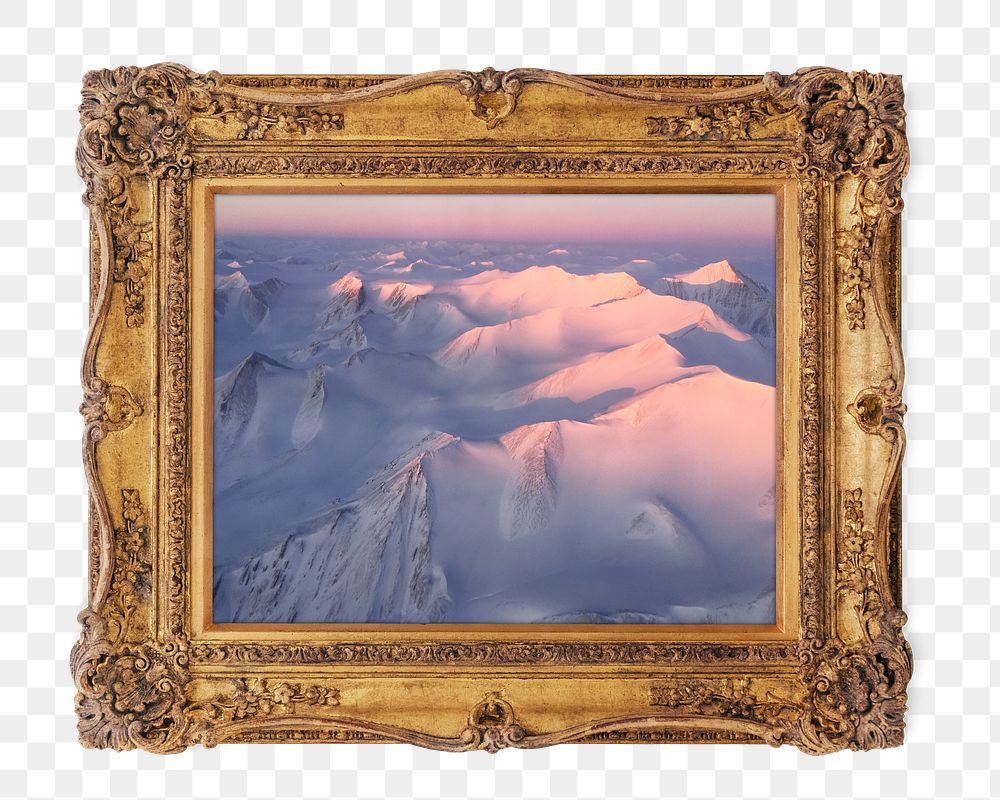 Aesthetic mountains png framed sticker, transparent background