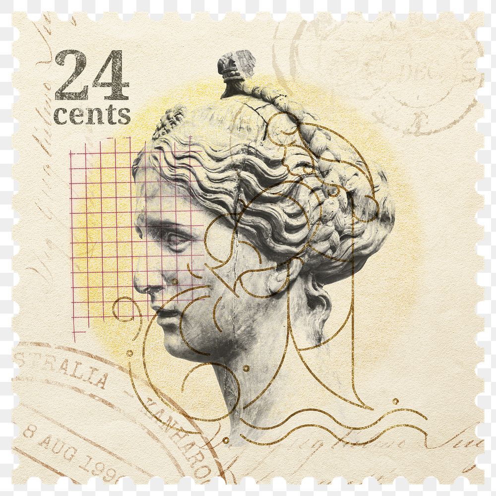 Png Greek woman sculpture stamp sticker, transparent background