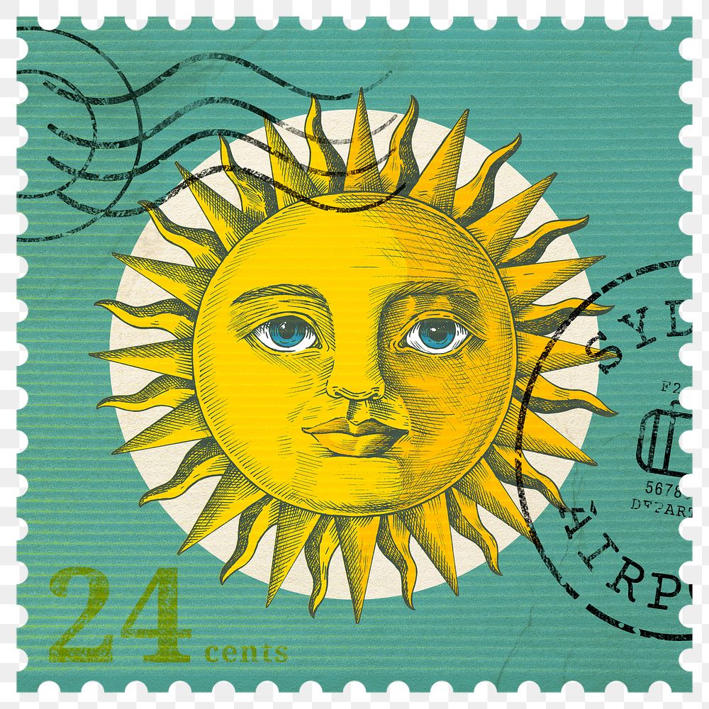 Png sun stamp sticker, transparent background
