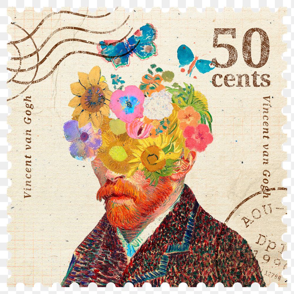 Png Van Gogh inspired portrait stamp sticker, transparent background, remixed by rawpixel 