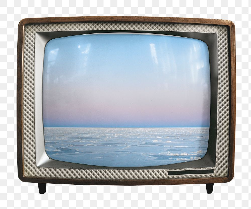 Peaceful ocean png sticker, nature on retro television, transparent background