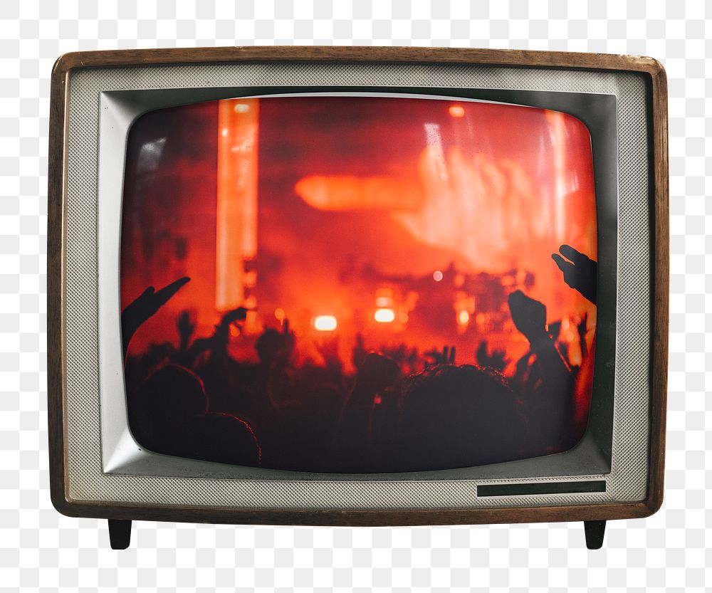 Crowd cheering png concert sticker, musical performance on retro television, transparent background