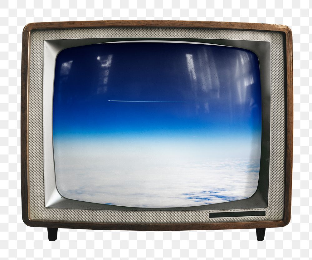 Earth atmosphere png sticker, sky on retro television, transparent background