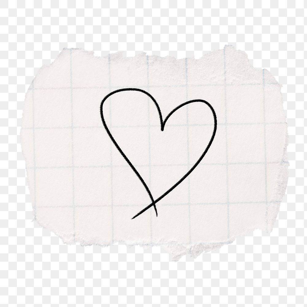 Heart doodle png sticker, torn paper transparent background