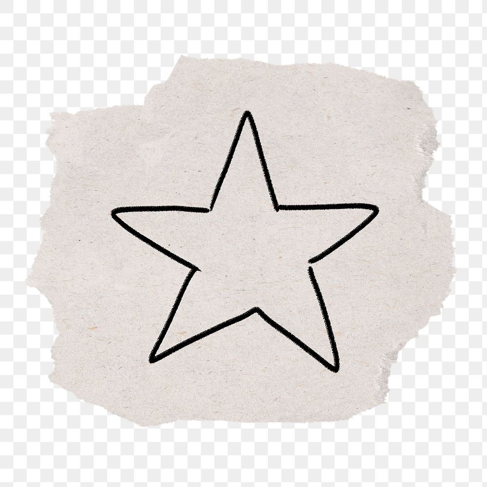 Star doodle png sticker, torn paper transparent background