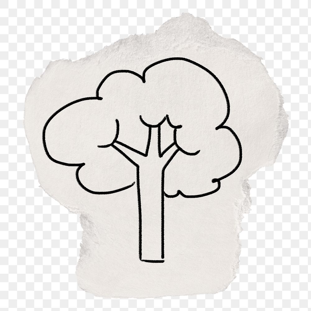 Tree doodle png sticker, torn paper transparent background