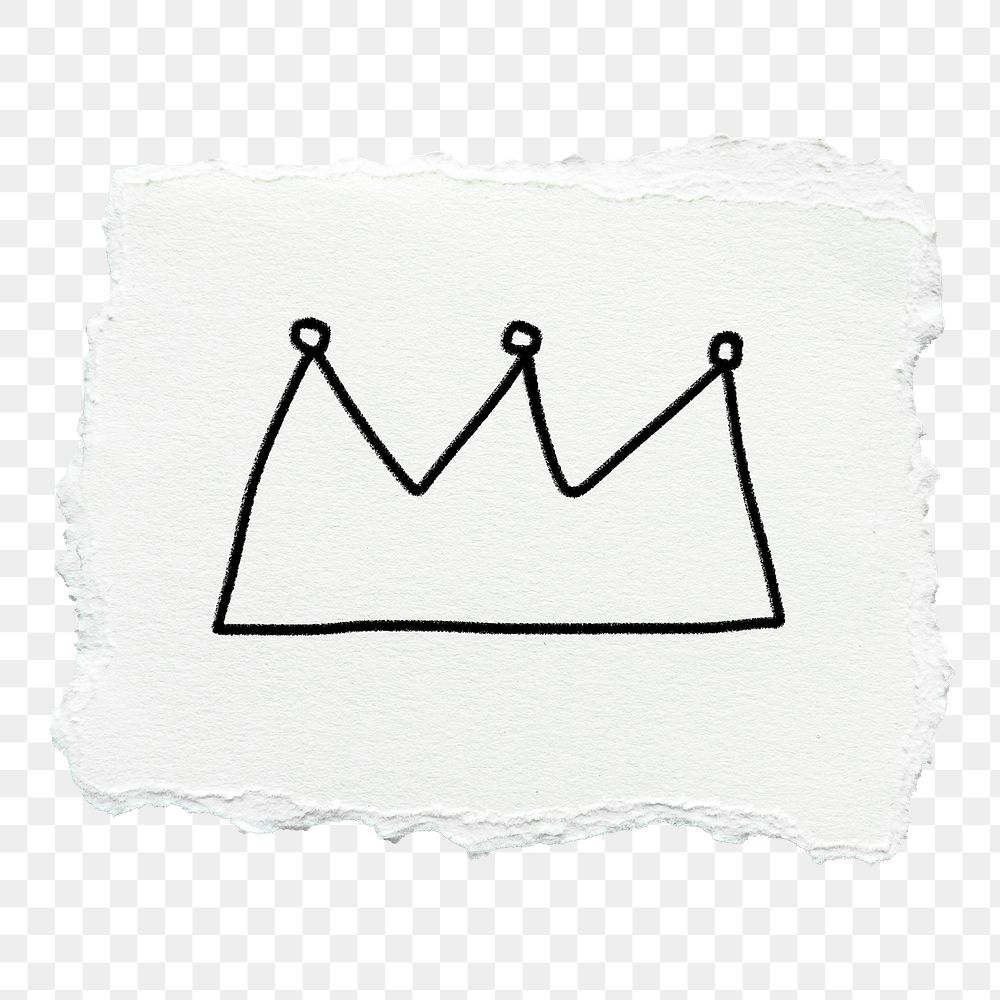 Crown doodle png sticker, torn paper transparent background