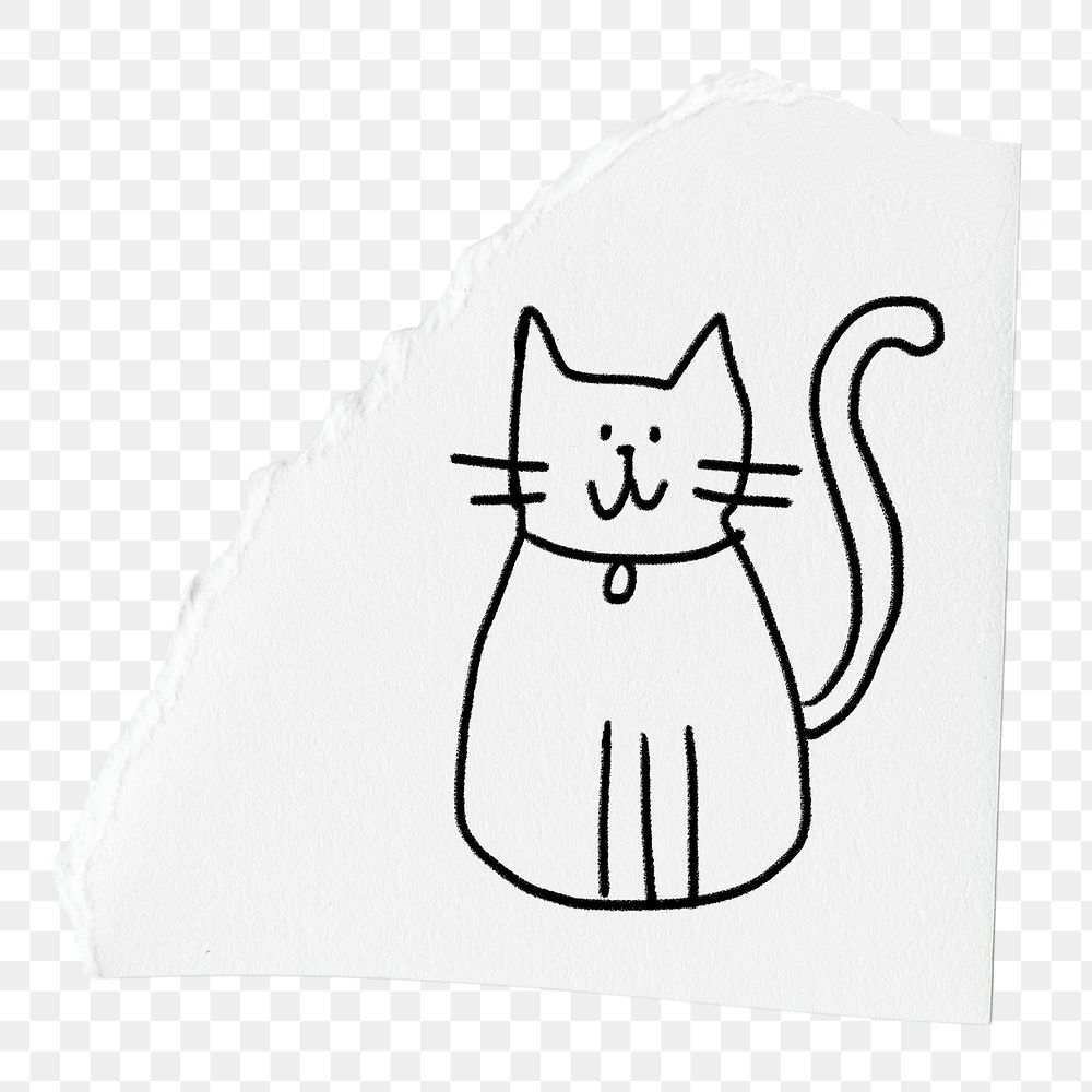 Cat doodle png sticker, torn paper transparent background