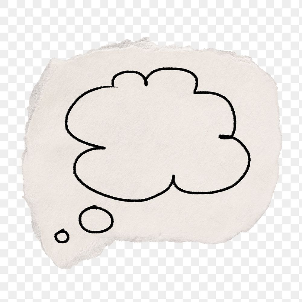 Cloud bubble png doodle sticker, ripped paper transparent background