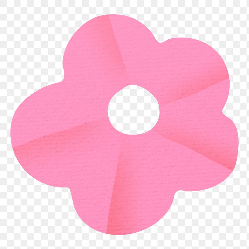 Pink flower png paper craft sticker, transparent background