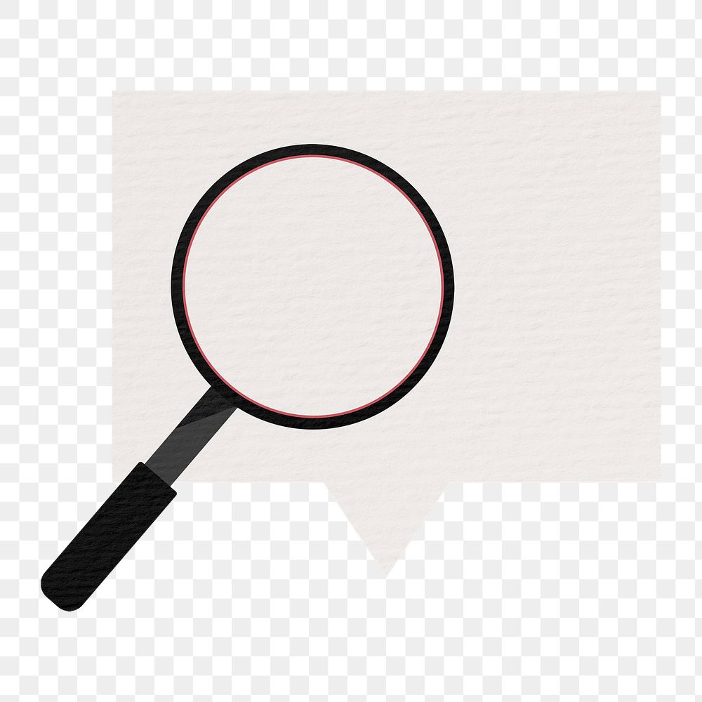 Magnifying glass png speech bubble sticker, paper craft element, transparent background