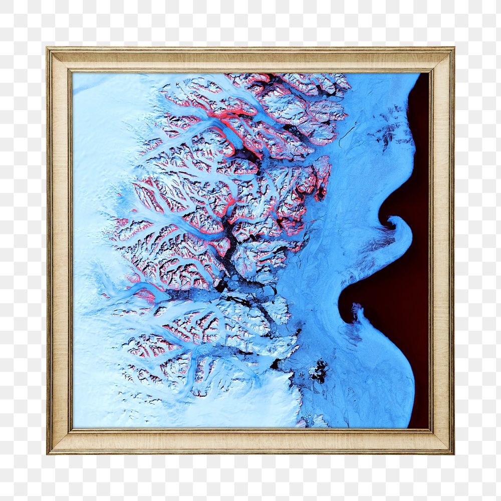 Png ice mountain framed sticker, on transparent background