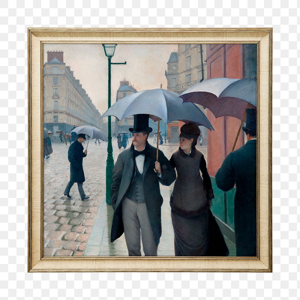 Png Paris street, rainy day, Gustave Caillebotte, artwork sticker on transparent background, remastered by rawpixel