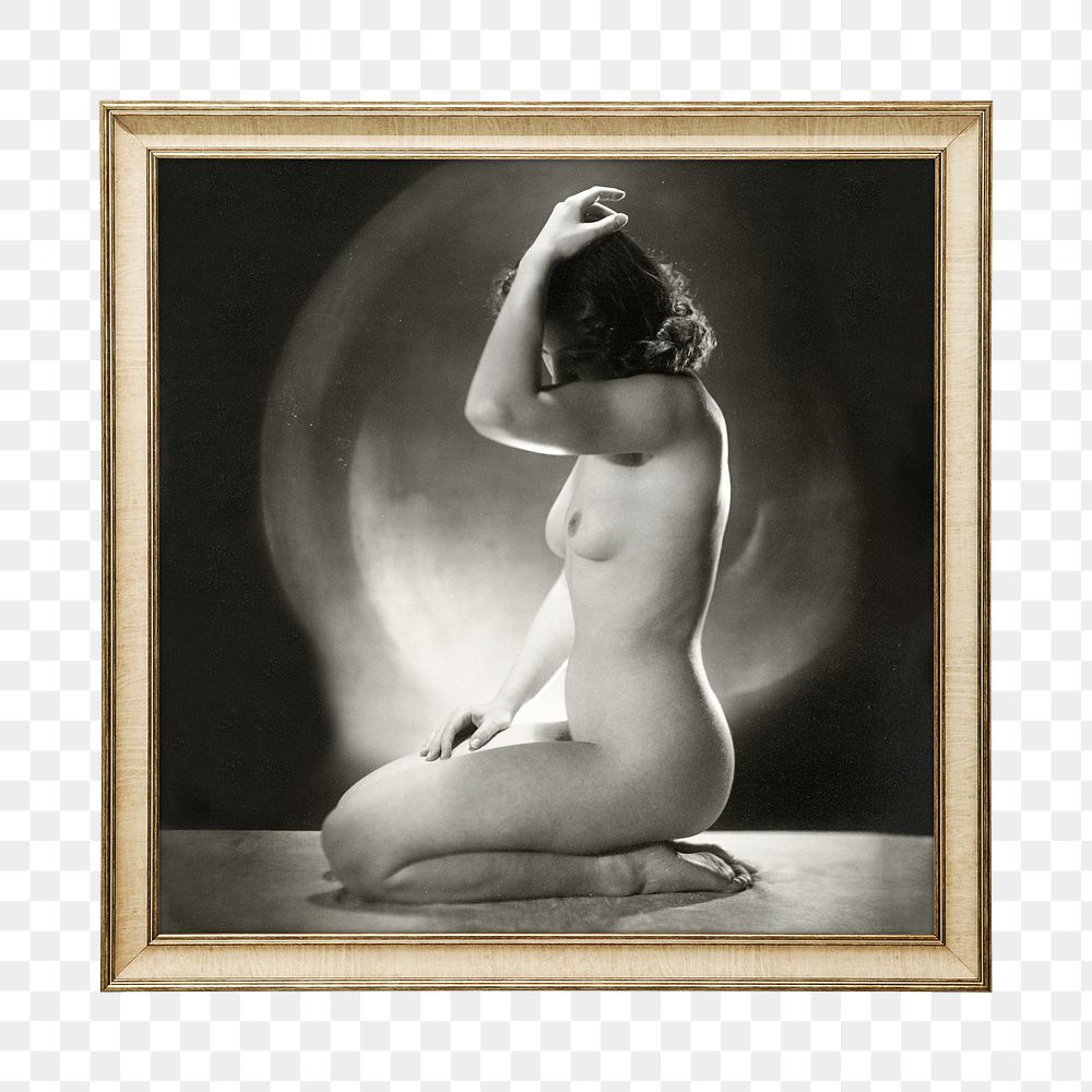 Png naked woman framed sticker, on transparent background