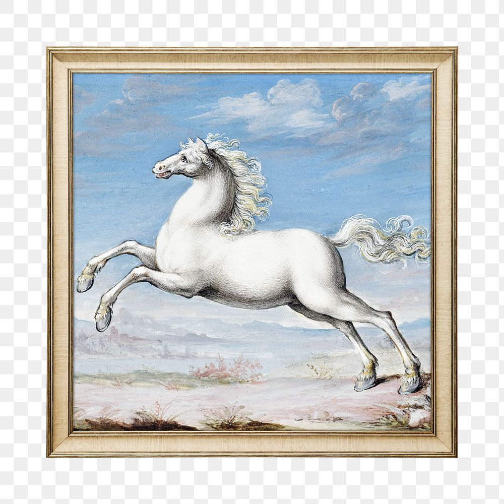Png White Horse, Joris Hoefnagel, artwork sticker on transparent background, remastered by rawpixel