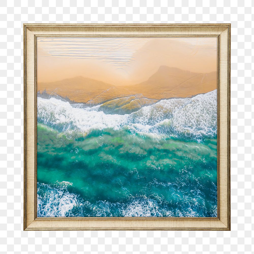 Png beach & ocean framed sticker, on transparent background