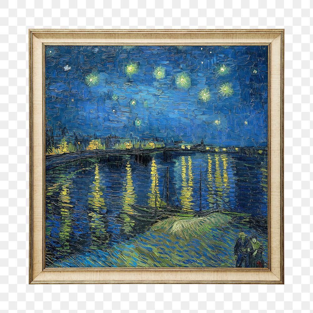 Png Van Gogh, starry night over the Rh&ocirc;ne artwork sticker, transparent background, remastered by rawpixel