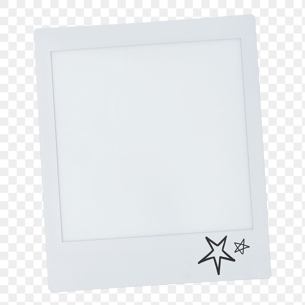 Instant photo png frame sticker, star doodle, transparent background